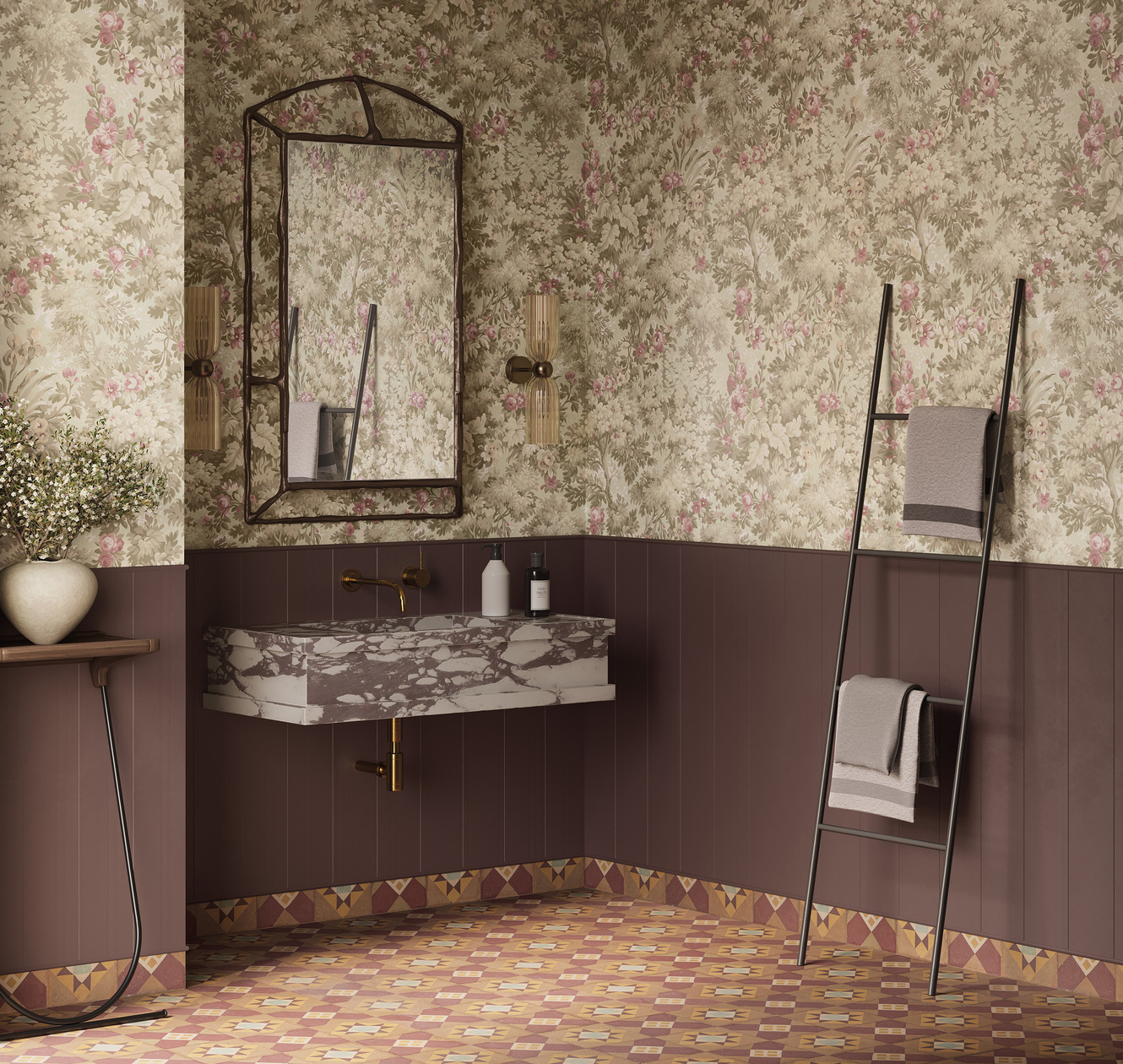 Панно Loymina Панорама Английский сад: панорамный паттерн PNR4 002 3×1 фото в интерьере